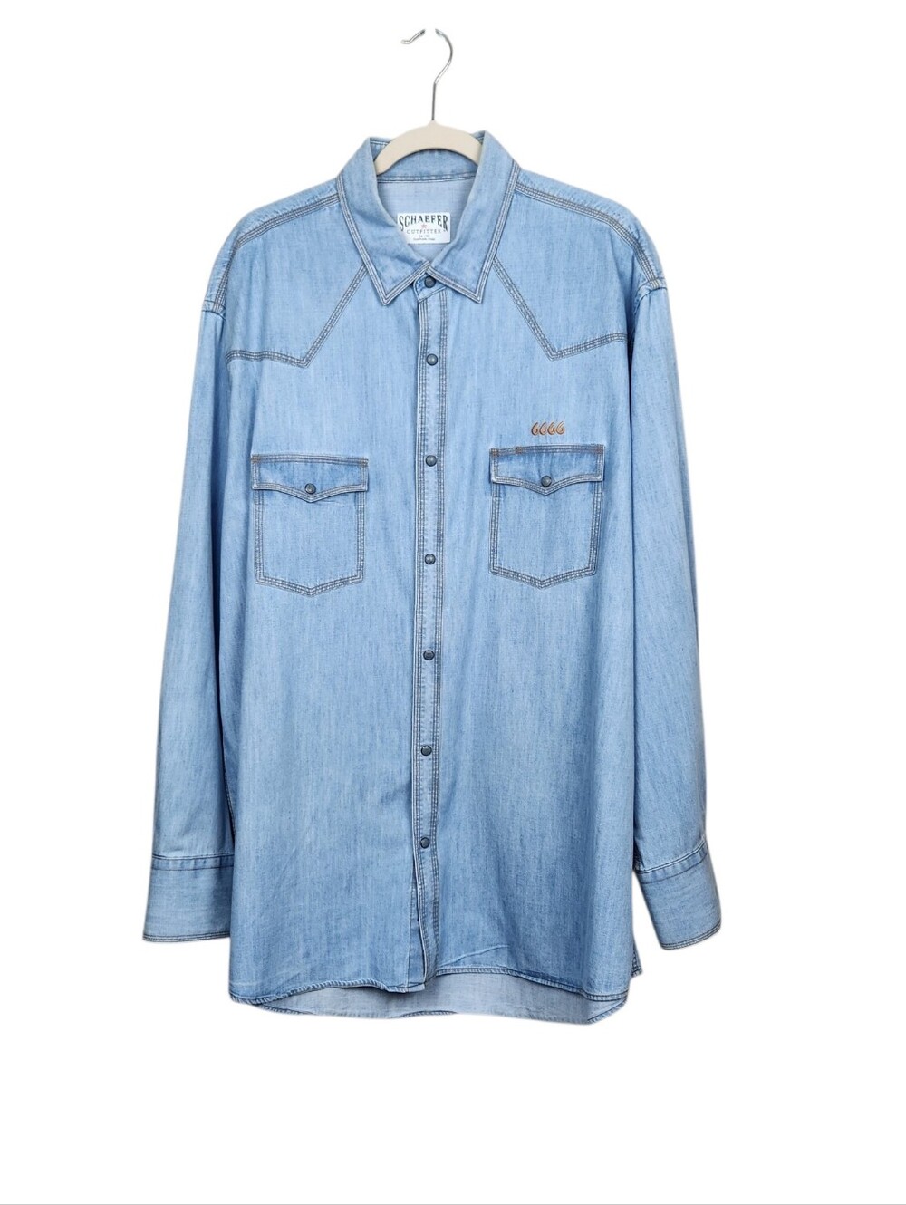 Schaefer Outfitter Grandstand Denim Long Sleeve Pearl Snap Shirt Mens Size XXL